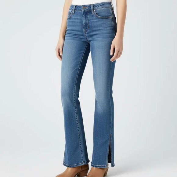 Cello Women's Blue Medium Washed Denim Split Hem Bootcut Leg Jeans Junior Size 9 - Picture 1 of 16